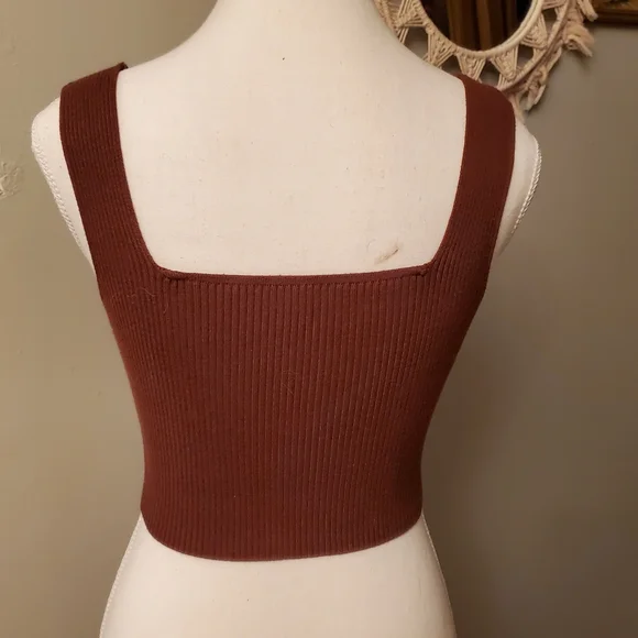 SHEIN Chocolate Ribbed Square Neck Crop Top - Picture 2 of 5